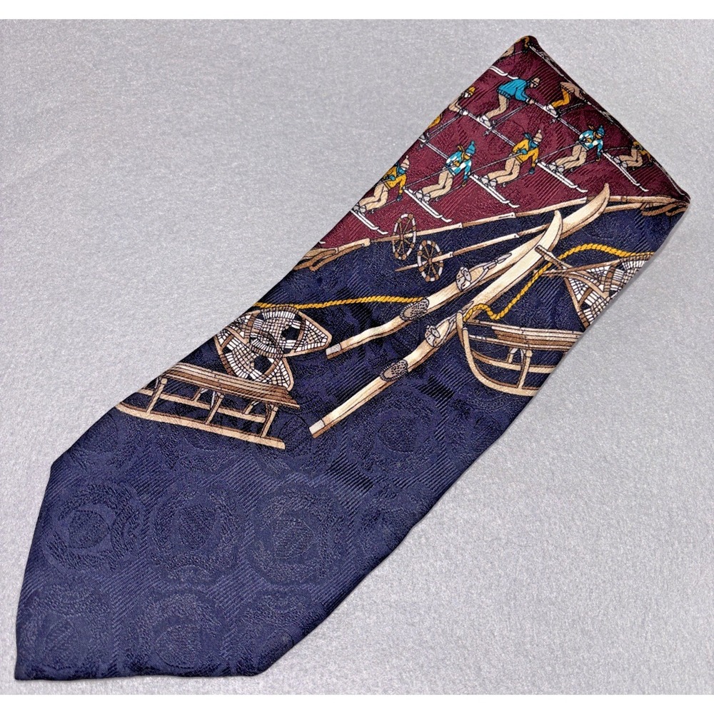 Robert Talbott Men's 100% Silk Hand Sewn Neck Tie Snow Skier Winter EUC